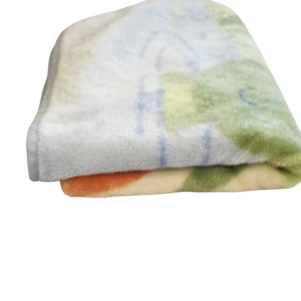 Vintage Carter's Baby Blanket Frog Pond Duck Bird Blue‎ Green Plush Blanket